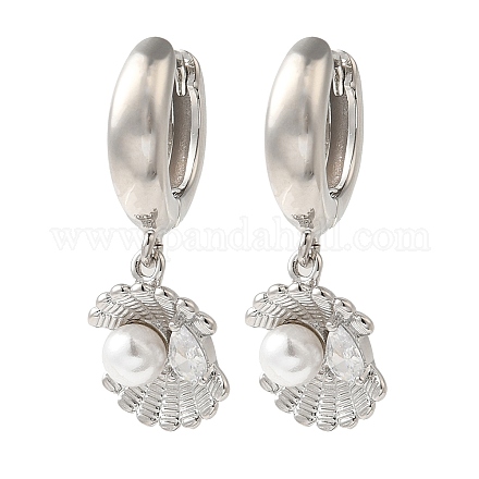 Серьги-кольца из латуни с микропаве из прозрачного кубического циркония EJEW-B062-37P-1