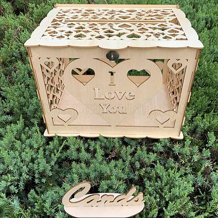 Прямоугольная полая деревянная коробка для свадебных открыток с железным замком HULI-PW0002-147C-1