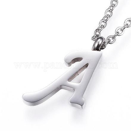 304 Stainless Steel Initial Pendant Necklaces NJEW-P151-A-P-1