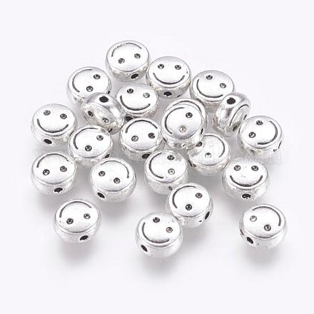 Tibetan Style Flat Round Carved Smiling Face Beads X-TIBEB-6631-AS-LF-1