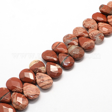 Brins de perles de jaspe rouge naturel en forme de larme à facettes G-Q445-07-1