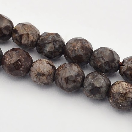 Facettes rondes flocon de neige naturelle obsidienne perles brins G-E302-093-4mm-1