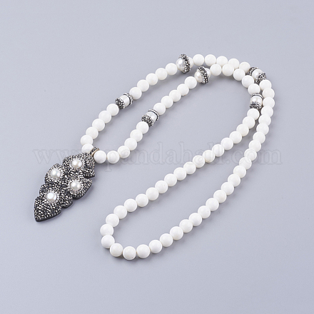 Colliers de perles naturelles et perles en porcelaine imitation verre NJEW-F174-21-1