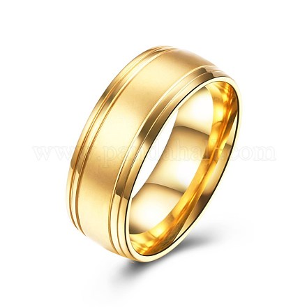 メンズチタンスチールフィンガー指輪  ワイドバンドリング  サイズ7  ゴールドカラー  17.3mm RJEW-BB27593-A-7-1