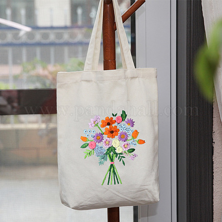 DIYフラワーブーケ模様トートバッグ刺繍キット 刺繍針と糸を含む
