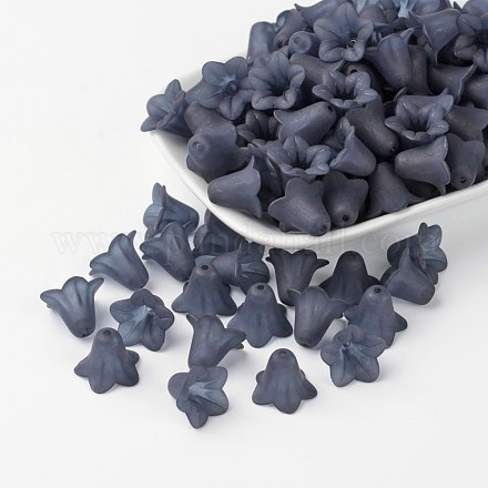 Perline di fiori acrilici trasparenti smerigliati blu di prussia X-PLF018-17-1