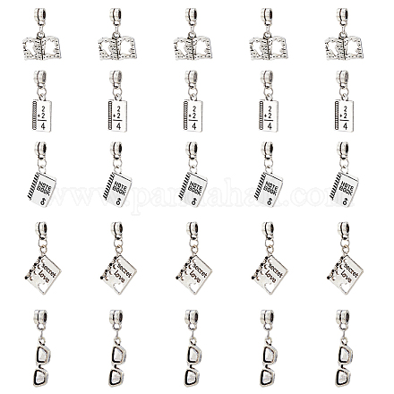 SUPERFINDINGS 10 Sets 50Pcs Teachers' Day Pendant Charm Large Hole Dnagle Charm Notebook Glasses Book Charms Antique Silver Pendant for Thanksgiving Day Teachers' Day Gift Hole: 4mm FIND-FH0006-83-1