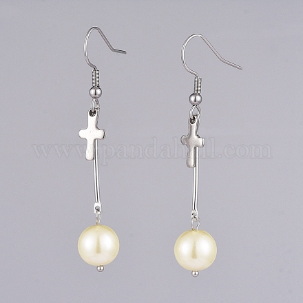 Glass Pearl Dangle Earrings EJEW-JE03965-02-1