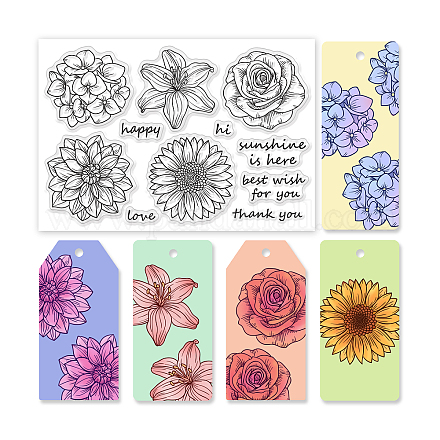 GLOBLELAND Flowers Clear Stamps Sunflower Dahlia Lily Rose Silicone Clear Stamp Seals for Cards Making DIY Scrapbooking Photo Journal Album Decoration DIY-WH0167-57-0065-1