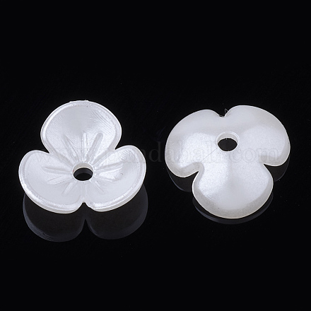 3花弁ABSプラスチックパール調ビーズキャップ  花  乳白色  9.5x10x3mm  穴：1.5mm X-OACR-S020-26-1