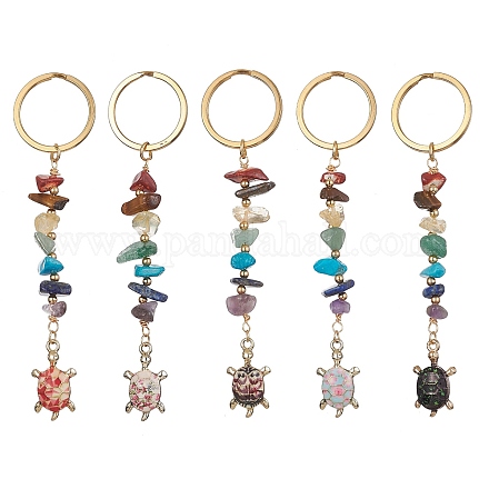 Breloques en émail en alliage de tortue et porte-clés en perles de pierres précieuses de 7 chakra KEYC-JKC00525-1