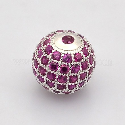 CZ Brass Micro Pave Grade AAA Magenta Color Cubic Zirconia Round Beads KK-O065-8mm-08P-NR-1
