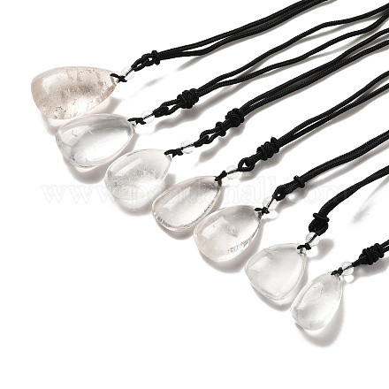 Natürliche Quarzkristall-Nuggets-Anhänger-Halskette mit Polyesterschnur für Damen G-H285-05B-1