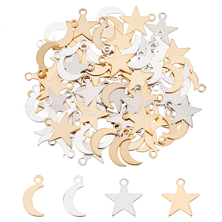 Olycraft 80pcs breloques étoile et lune style breloques en laiton pendentifs célestes diy pour boucle d'oreille collier bracelet fabrication de bijoux accessoires (2 couleurs) KK-OC0001-23-1