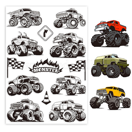 GLOBLELAND Off-Road Vehicle Clear Stamps for DIY Scrapbooking Monster Truck Silicone Clear Stamp Seals 21x14.8cm Transparent Stamps for Cards Making Photo Album Journal Home Decoration DIY-WH0371-0036-1