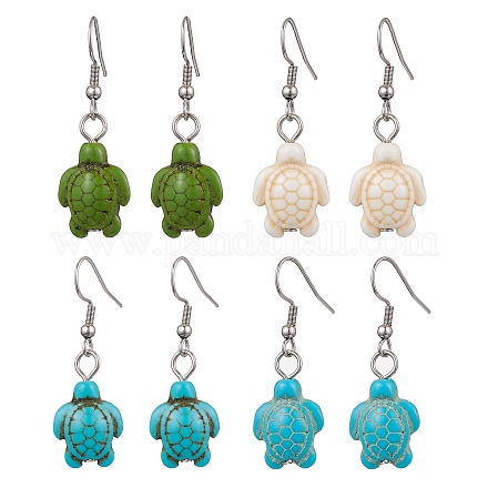 Серьги-подвески из синтетического говлита и бирюзы EJEW-JE06166-1