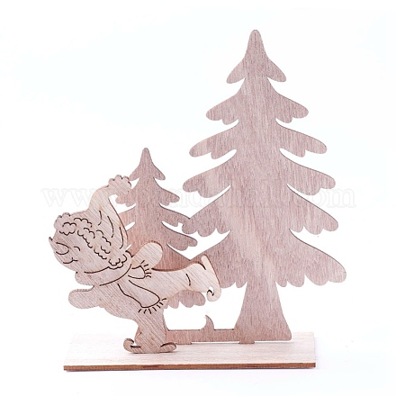 未染色のプラタナスの木の家のディスプレイの装飾  少年とクリスマスツリー  バリーウッド  136.5x42.5x149mm  3個/セット DJEW-F006-01-1