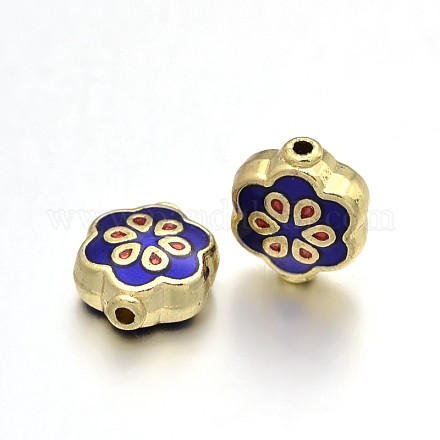 Flower Brass Enamel Beads KK-N0081-33-1