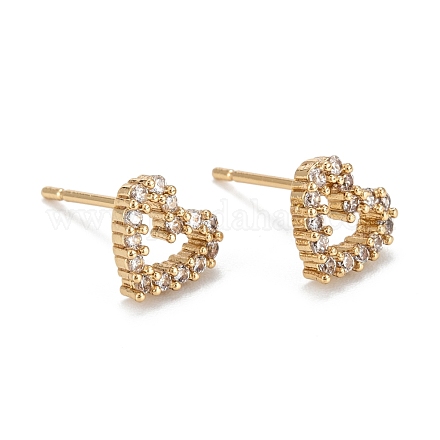 Heart Sparkling Cubic Zirconia Stud Earrings for Girl Women EJEW-H126-18G-1