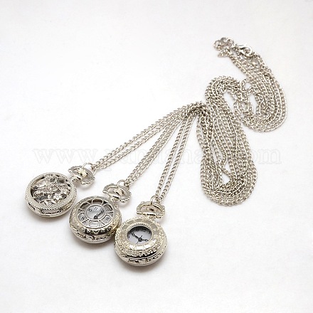 Styles mélangés ronde en alliage collier pendentif montres de poche à quartz plats WACH-M033-M-1