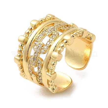 Rack Plating Real 18K Gold Plated Brass Hollow Oval Open Cuff Rings RJEW-B048-10G-1