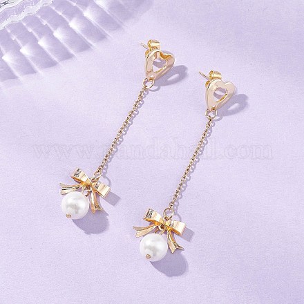 Серьги-гвоздики с подвесками из нержавеющей стали 304 с бантом и сердцем EJEW-JE06825-1