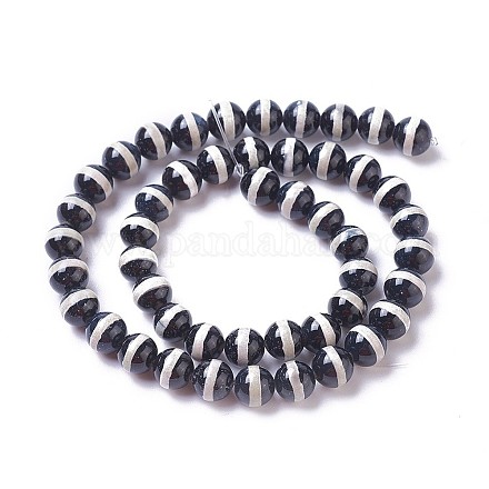 Natürliche tibetische Streifenmuster Dzi Achat Perlen Stränge G-P425-03D-10mm-1