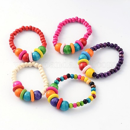 Kids Bracelets Wood Beaded Stretch Bracelets BJEW-JB02046-1