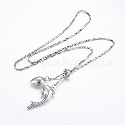 Adjustable 304 Stainless Steel Lariat Necklaces NJEW-L453-08P-1