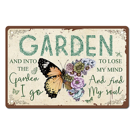 CREATCABIN Butterfly Garden Metal Tin Sign Birthday Gardener Gifts Christmas House Warming Gift Retro Vintage Wall Art Mural Hanging Iron Painting for Gardening Lovers Yard Outdoor Decor AJEW-WH0157-457-1