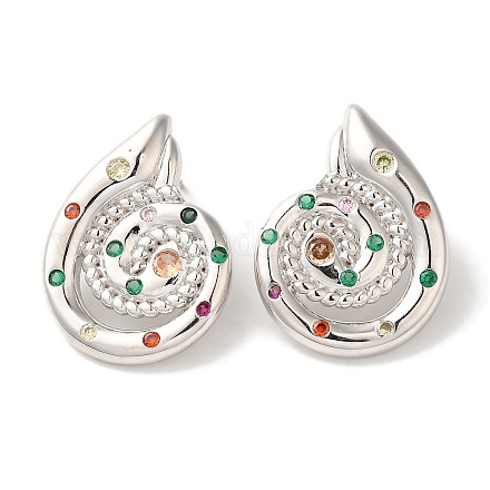 Серьги-гвоздики из латуни с микропаве из кубического циркония EJEW-B062-14P-01-1