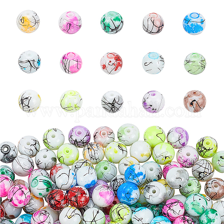 PandaHall 15 Color 10mm Baking Painted Glass Beads 200pcs Drawbench Round Loose Beads for Necklace Bracelets Making Jewelry Making GLAA-PH0008-07-10mm-1
