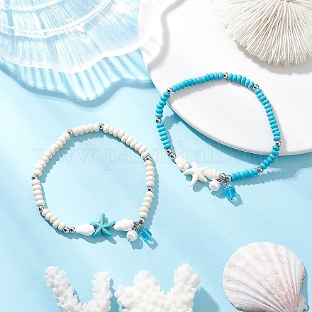 2 шт. браслеты с подвесками из ракушек-труб 2 цветов BJEW-JB12374-1