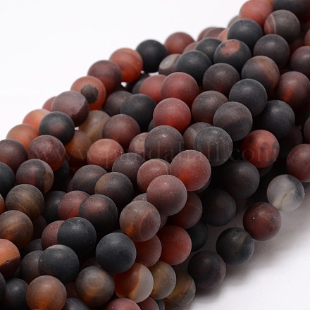 Dyed Frosted Natural Agate Round Beads Strands X-G-E322B-8mm-01-1