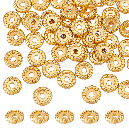 DICOSMETIC 50Pcs Textured Brass Beads 1.8mm Hole Flat Round Stopper Beads Golden Spacer Charms Bead Metal Beads Supplies for DIY Crafts Bracelets Necklaces Jewelry Making KK-DC0001-23-1