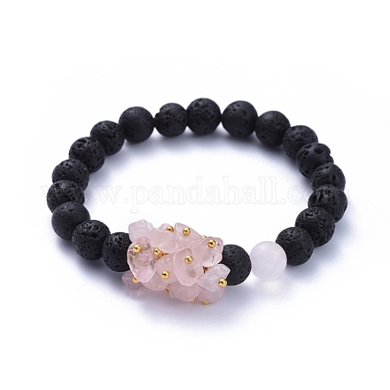 Bracelets extensibles à perles rondes en pierre de lave naturelle BJEW-JB05118-01-1