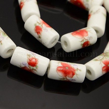 Handmade Flower Printed Porcelain Ceramic Column Beads Strands PORC-O007-11-1