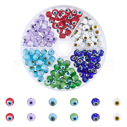NBEADS About 144 Pcs 6 Colors Lampwork Glass Evil Eye Beads LAMP-NB0001-76B-1