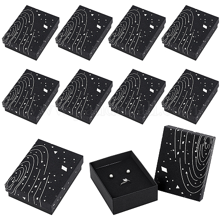 Nbeads厚紙ジュエリーボックス  黒のスポンジマット付き  ジュエリーギフト包装用  銀河模様の長方形  ブラック  9.3x7.3x3.25cm CON-NB0001-92D-1