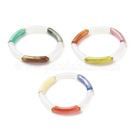 Bracelet extensible perlé tube incurvé acrylique pour femme BJEW-JB08374-1