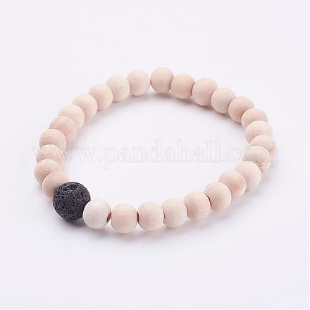 Wood Beads Stretch Bracelets BJEW-JB02958-1