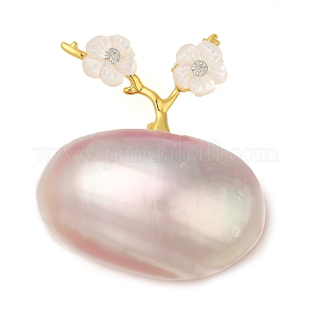 Broches de concha blanca natural teñidos en flor de melocotón y ovalados para mujer JEWB-E031-01G-01-1
