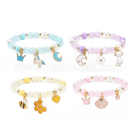 Bracelet extensible en perles d'imitation acrylique avec breloques en alliage d'émail pour femme BJEW-JB08448-1