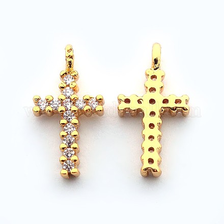 Brass Micro Pave Cubic Zirconia Latin Cross Pendants ZIRC-N009-32G-1