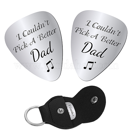 CREATCABIN 2pcs I Couldn't Pick a Better Dad Guitar Picks Stainless Steel Bass Acoustic Electric Rock Picks for Musician Daddy Papa Father with PU Leather Keychain 1.26 x 1 Inch AJEW-CN0001-48A-1