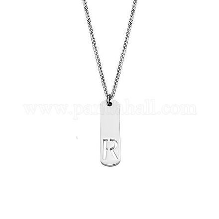Прямоугольные ожерелья из нержавеющей стали 304 с вырезанными лазером инициалами FS-WG71FEF-22-1
