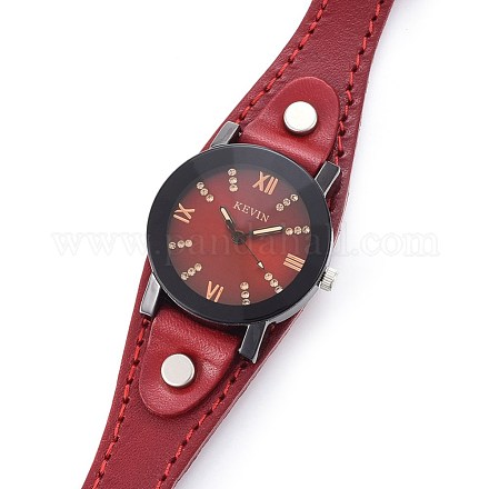 腕時計  クォーツ時計  アロイウォッチヘッドとPUレザーストラップ  暗赤色  9インチ（22.9cm）  14x3mm  ウォッチヘッド：32x34x13mm WACH-I017-14B-1