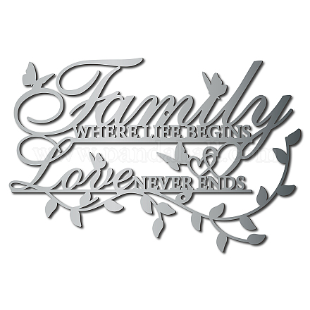 CREATCABIN Family Where Life Begins Love Never Ends Word Sign Metal Wall Decor Home Family Wall Art Decorations for Living Room Bedroom Kitchen Indoor Outdoor Garden 11.8 x 7.9 Inch Silver AJEW-WH0306-010-1