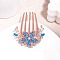 Alloy Rhinestone Hair Combs, Flower, Hair Accessories for Women Girls, Indicolite, 90x68mm