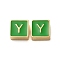 304 Stainless Steel Enamel Beads, Real 14K Gold Plated, Square with Letter, Letter Y, 8x8x4mm, Hole: 2mm